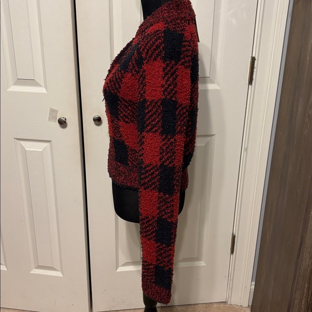 SKIMS Red and Black Plaid Zip-Up Cozy Jacket - Picture 7 of 10